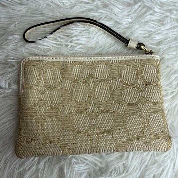 COACH Signature Khaki White Canvas Wristlet - Picture 3 of 9